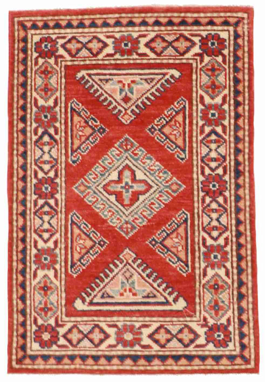 W 2 - L 3 - Kazak Fine All Over Rectangle - Finest Hand-Knotted Quality Wool - 58148