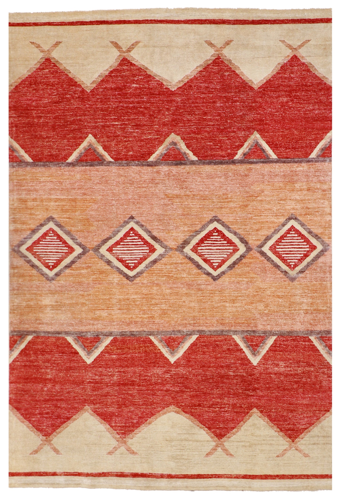 W 6.7 L 9.7 Mountain Modern 100% Wool Handmade Geometric Design - 58205