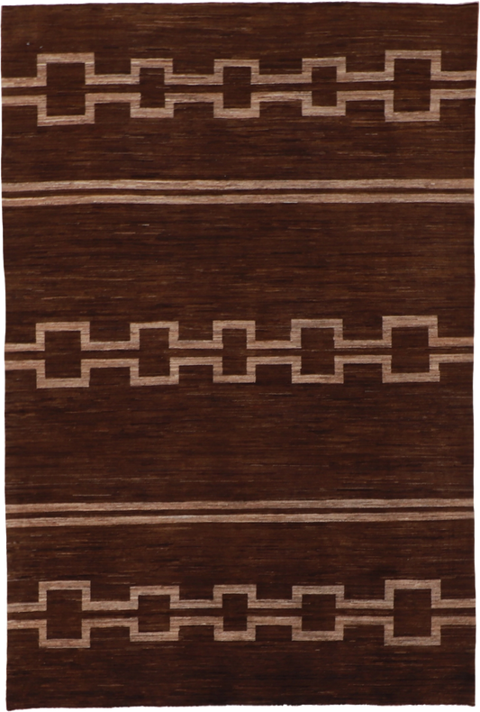 W 6.2 L 9 Mountain Modern 100% Wool Hand-Woven Geometric Design - 58236