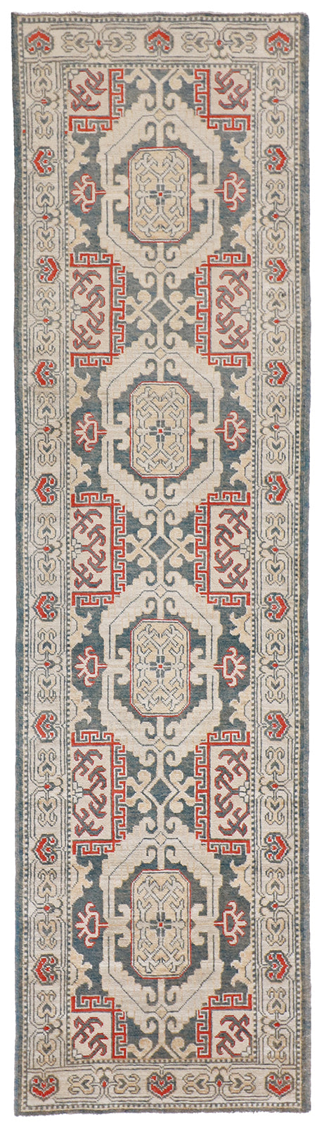 W 2.8 L 9.9 Kurdish 100% Wool Handmade Pakistan Geometric Design - 58260