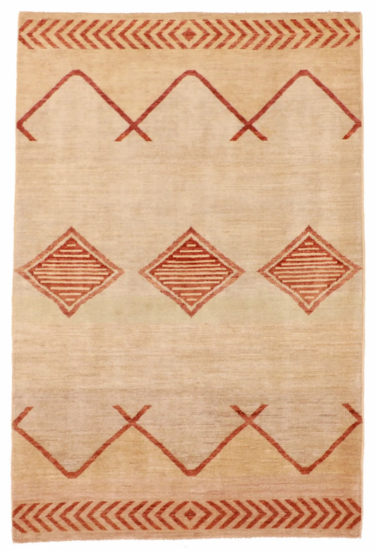 4.2 x 6.3 - Mountain Modern Wool Western Rectangle - Finest Hand-Knotted Quality Wool — 58290