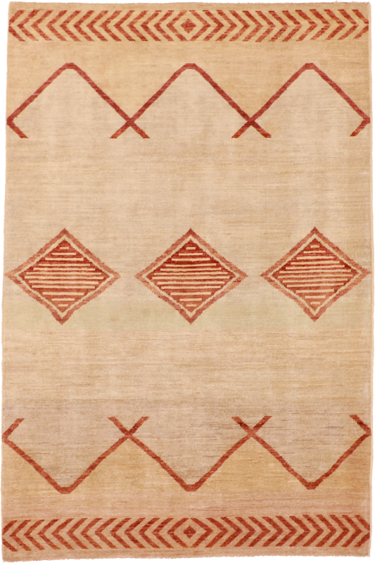 W 4.2 L 6.3 Mountain Modern 100% Wool Hand-Woven Geometric Design - 58290