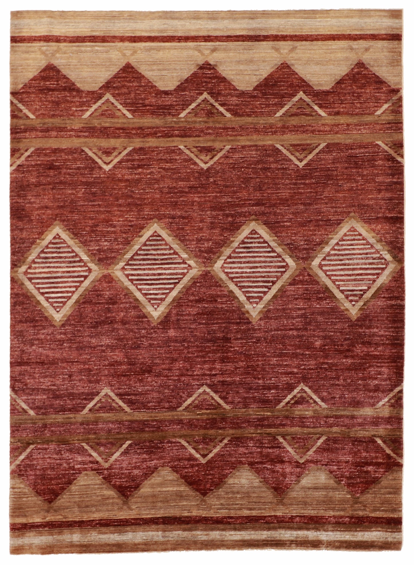 W 5.2 L 7 Mountain Modern 100% Wool Hand-Woven Geometric Design - 58312