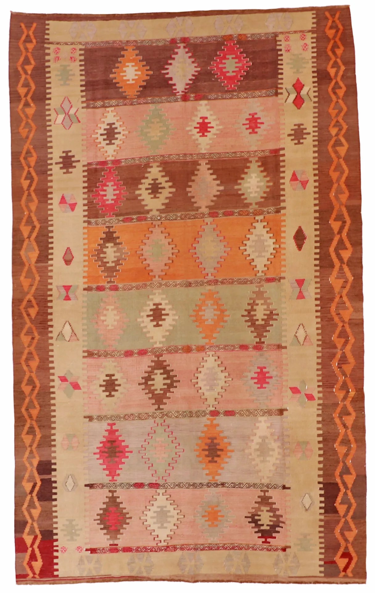 6.5 x 10.4 - Kilim Wool Geometric Rectangle - Finest Hand-Made Quality Wool — 58349