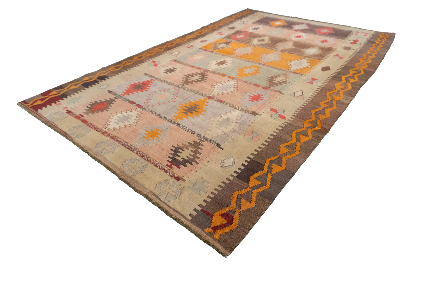 W 6.5 L 10.4 Kilim 100% Wool Hand-Woven Geometric Design - 58349