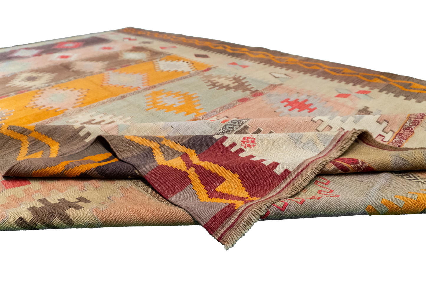 W 6.5 L 10.4 Kilim 100% Wool Hand-Woven Geometric Design - 58349