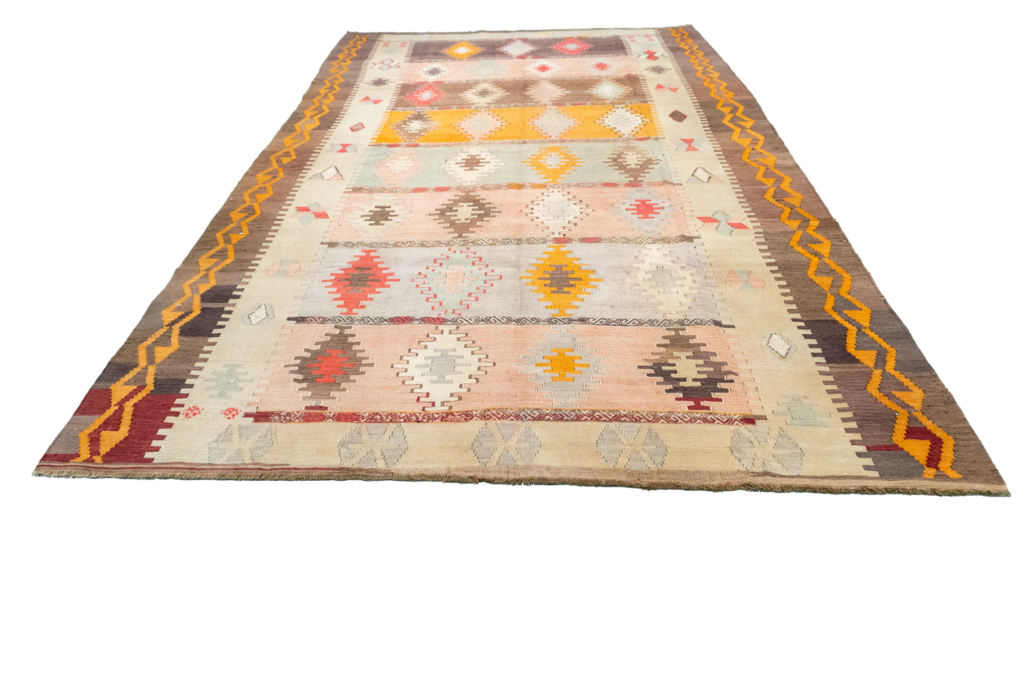W 6.5 L 10.4 Kilim 100% Wool Hand-Woven Geometric Design - 58349