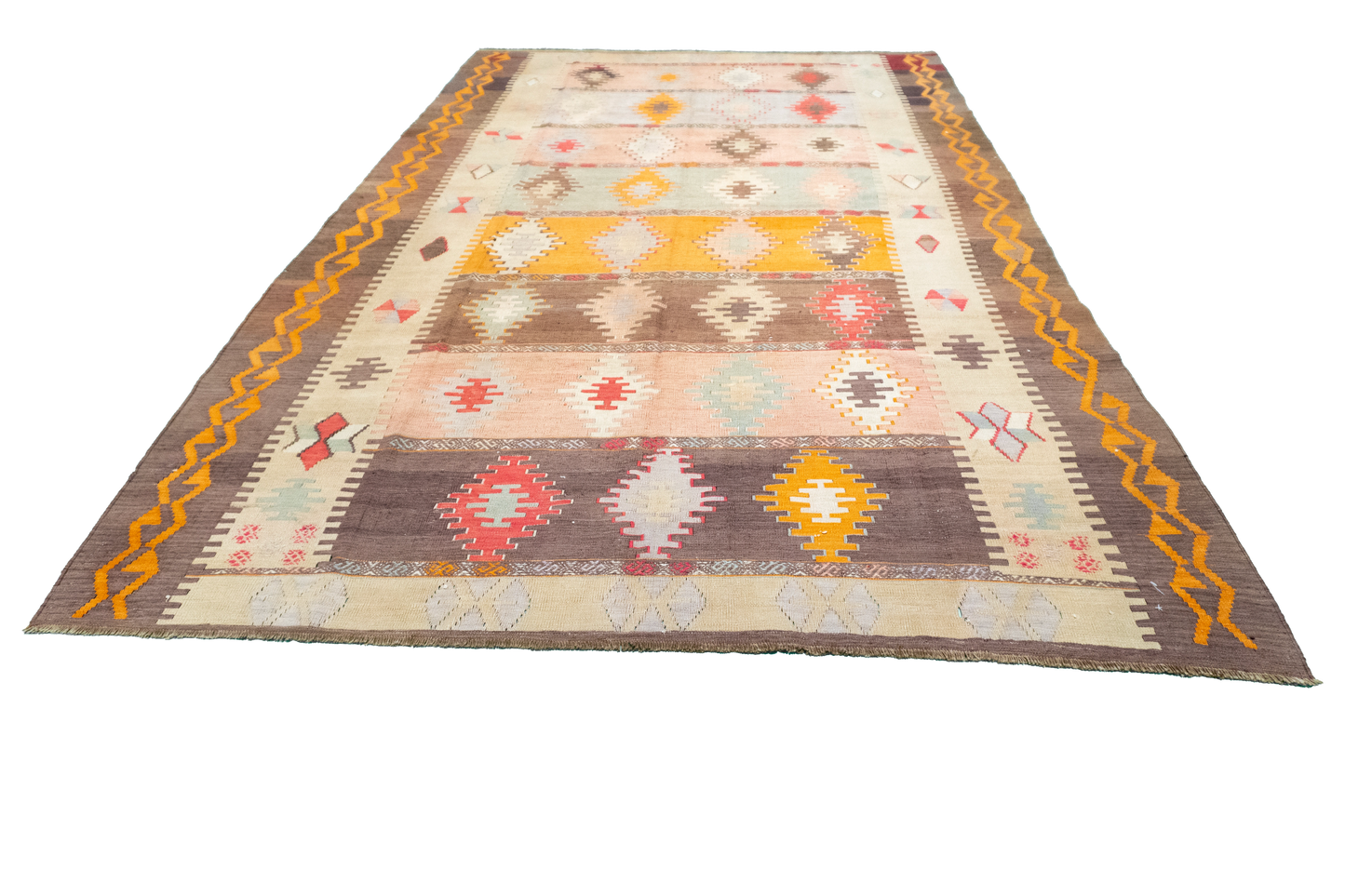 W 6.5 L 10.4 Kilim 100% Wool Hand-Woven Geometric Design - 58349