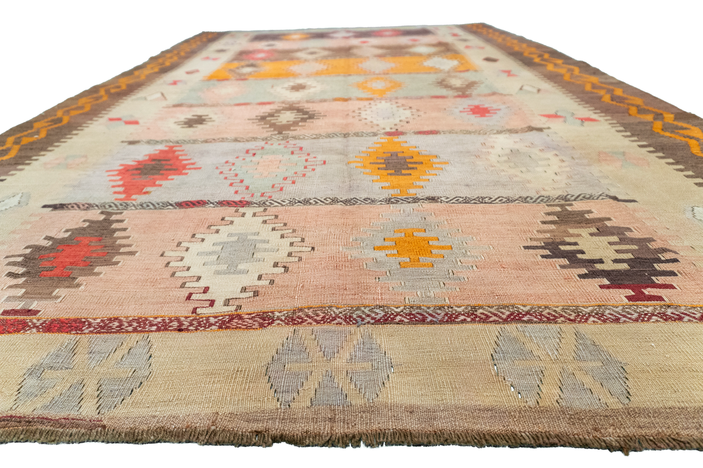 W 6.5 L 10.4 Kilim 100% Wool Hand-Woven Geometric Design - 58349