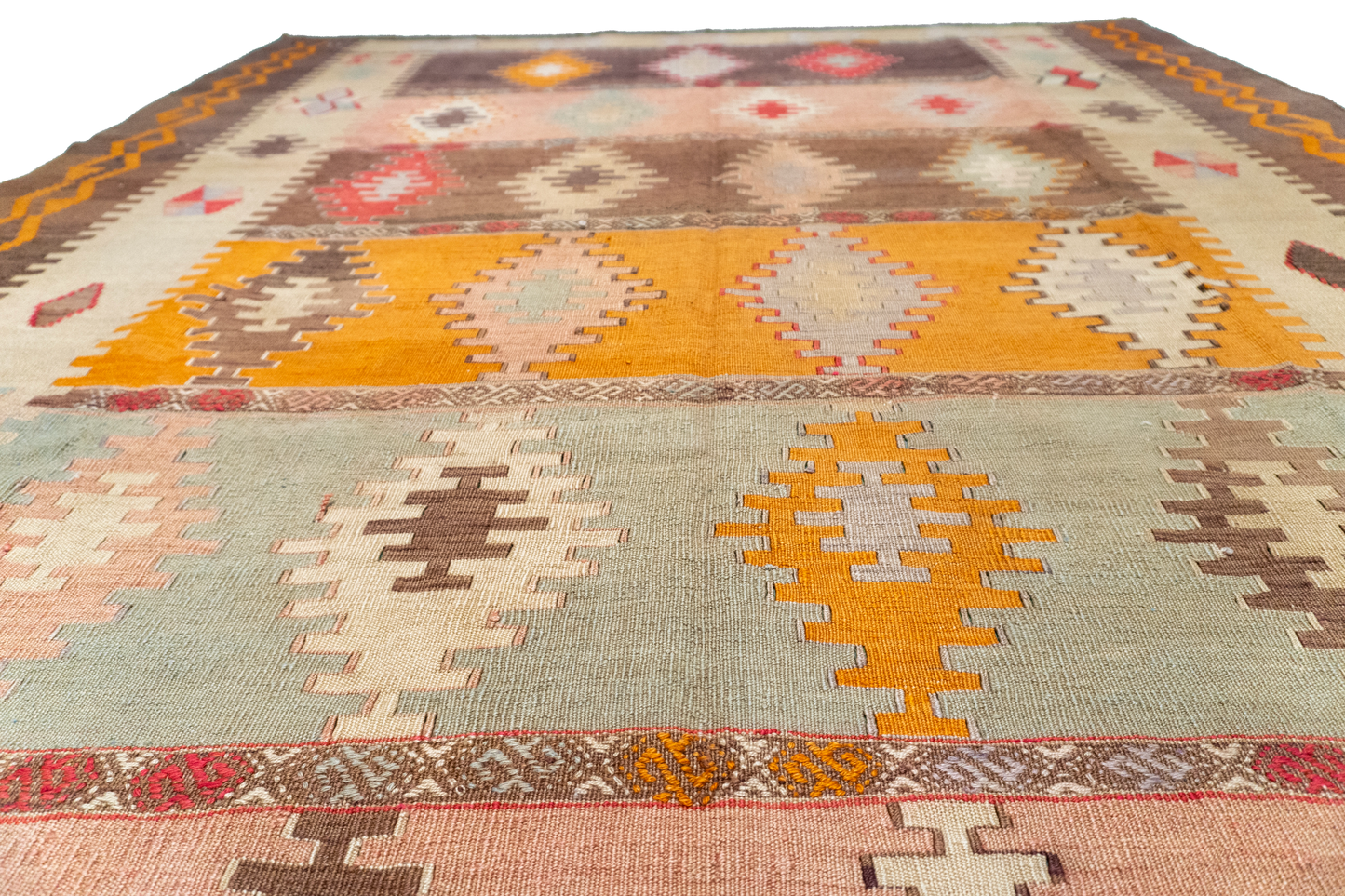 W 6.5 L 10.4 Kilim 100% Wool Hand-Woven Geometric Design - 58349