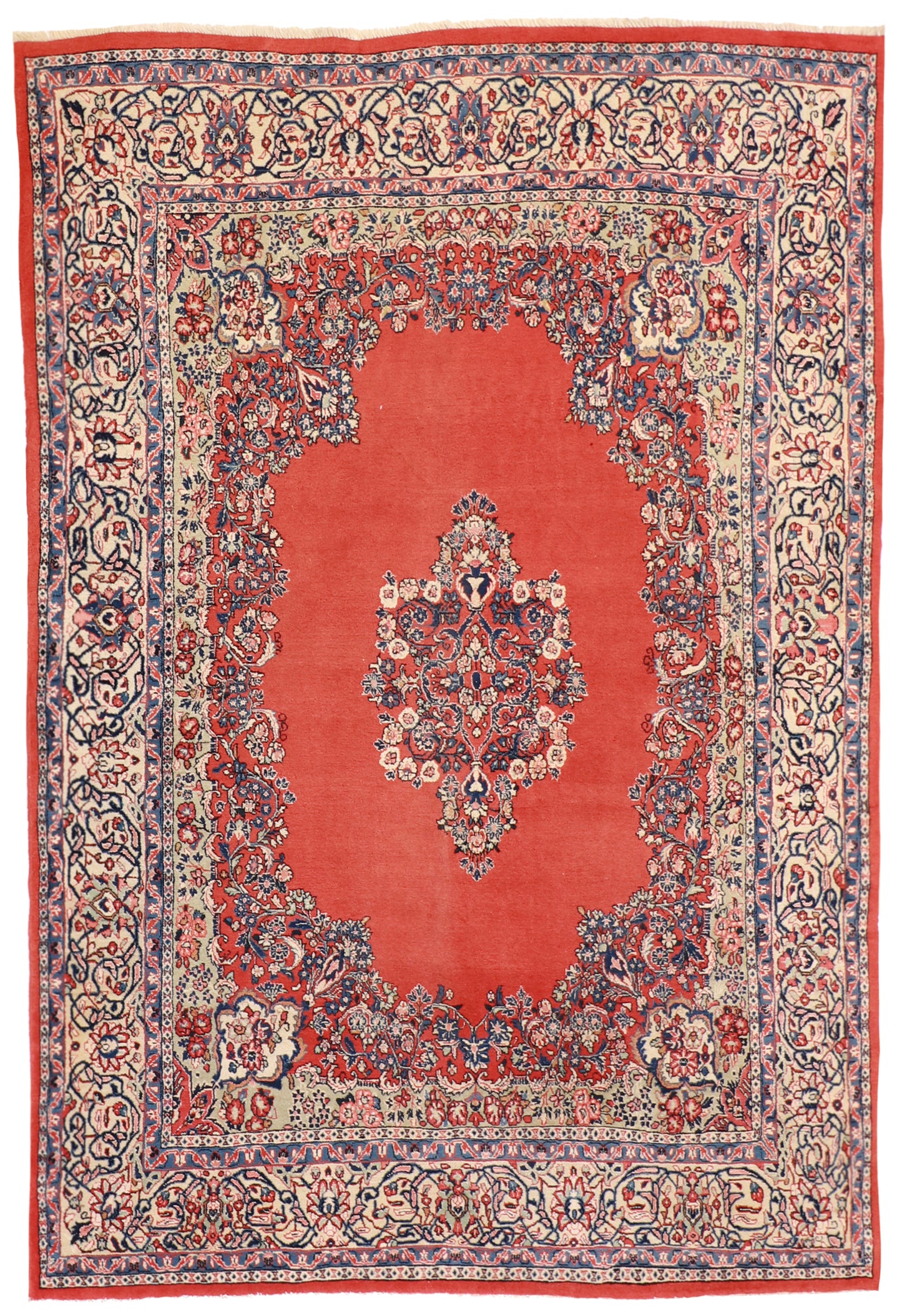 W 6.8 L 9.10 Sarouk S. Antique 100% Wool Hand-Woven Floral Design - 58358