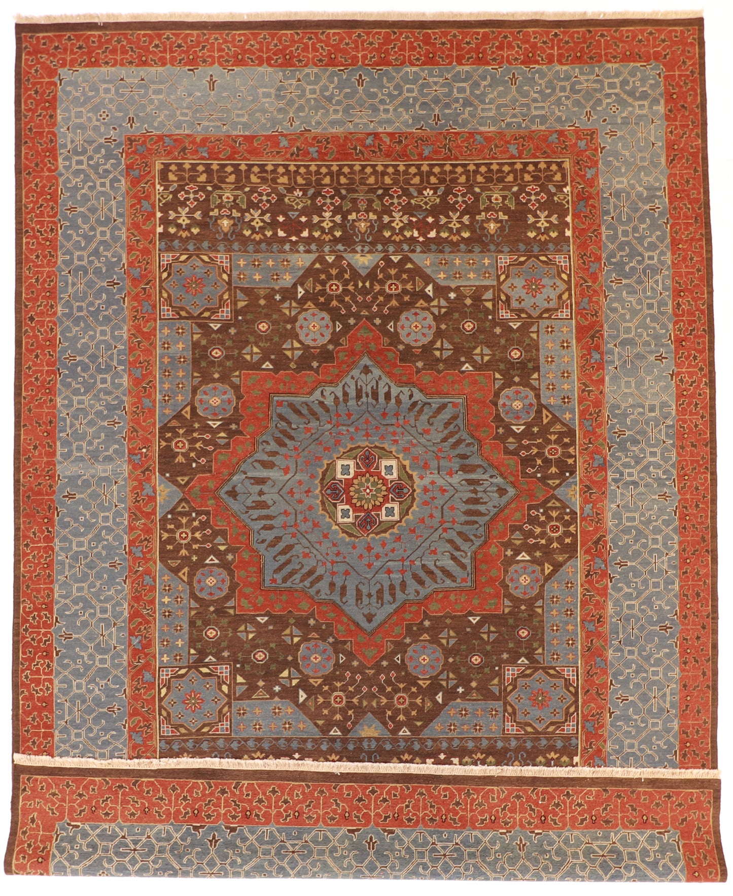 W 9.10 - L 13.8 - Heriz Fine/Wool Geometric Rectangle - Finest Hand-Knotted Quality Wool - 58361