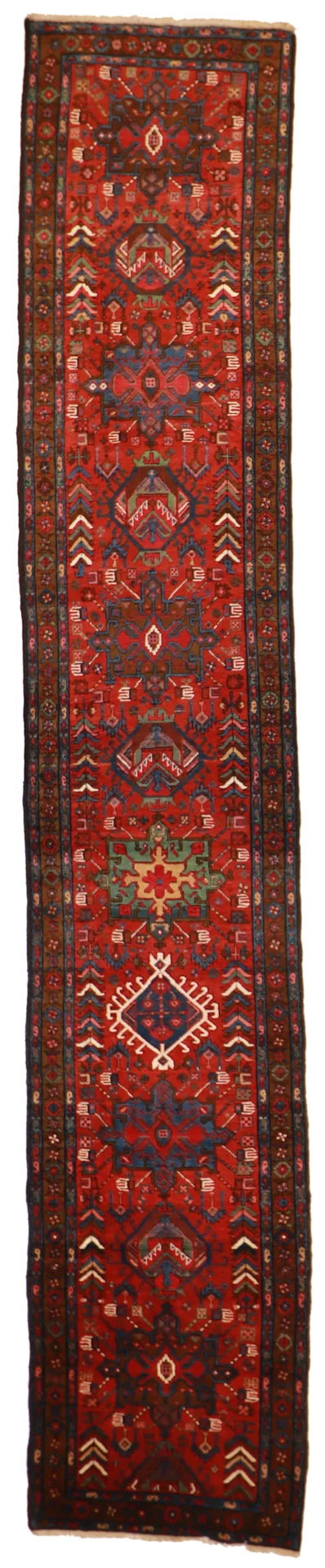 3.1 x 16.11 - Karajeh Wool Geometric Rectangle - Hand Woven Rug - 58375