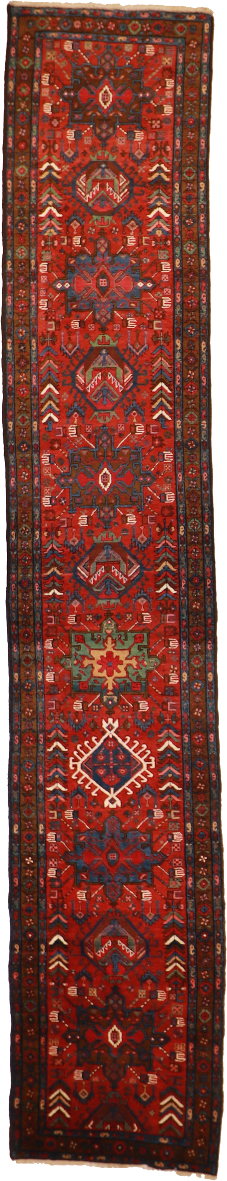 W 3.1 L 16.11 Karajeh Runner 100% Wool Hand-Woven Geometric Design - 58375