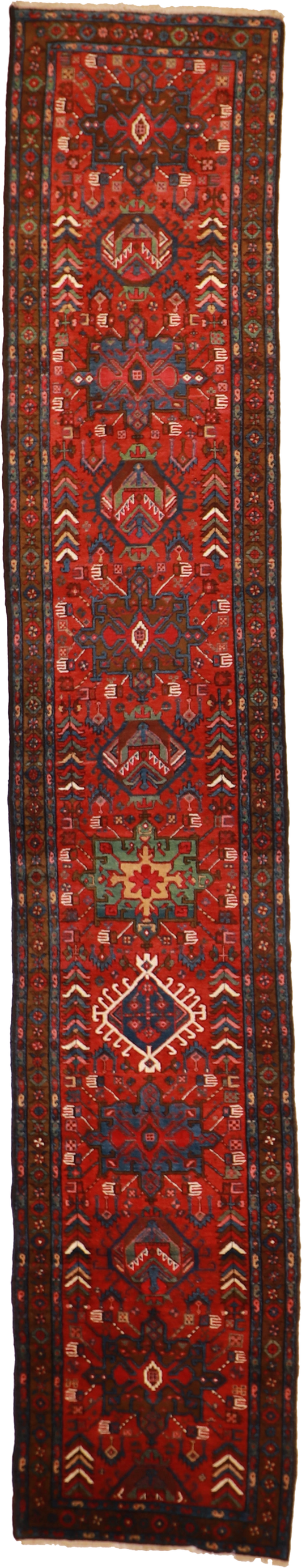 W 3.1 L 16.11 Karajeh Runner 100% Wool Hand-Woven Geometric Design - 58375