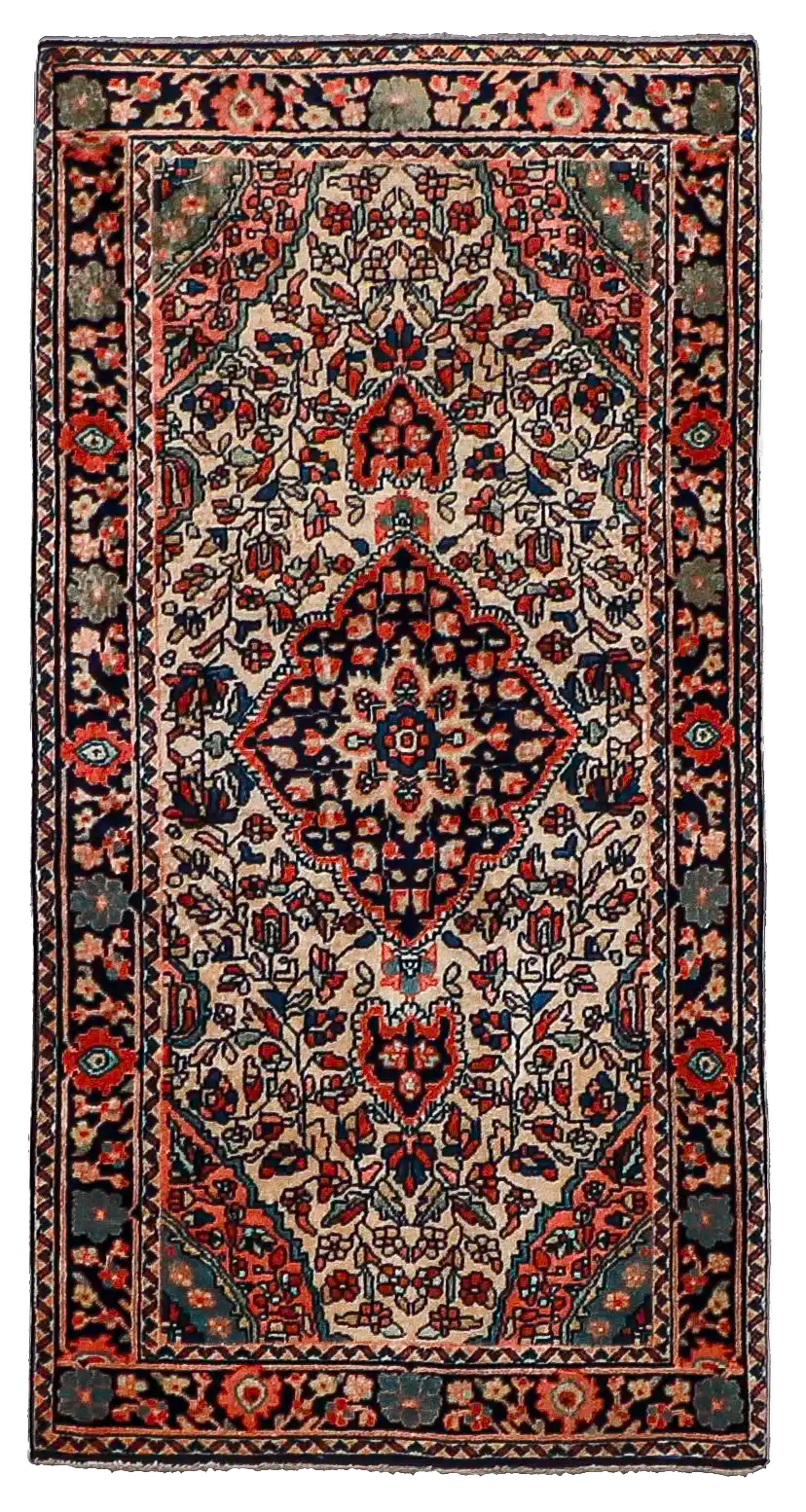W 2.1 L 4.1 Farahan Antique Runner 100% Wool Hand-Woven All-Over Design - 58381