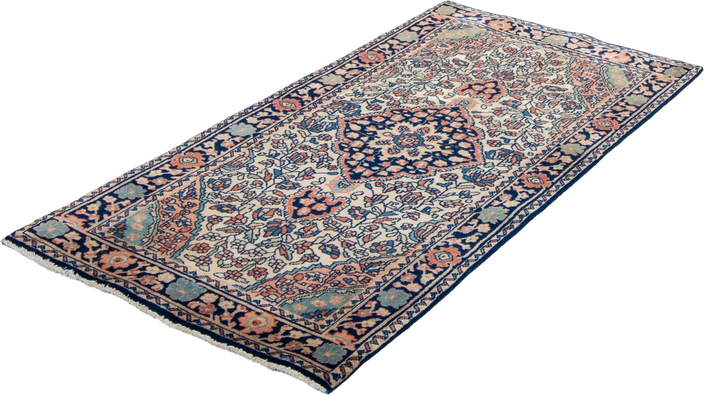 W 2.1 L 4.1 Farahan Antique Runner 100% Wool Hand-Woven All-Over Design - 58381