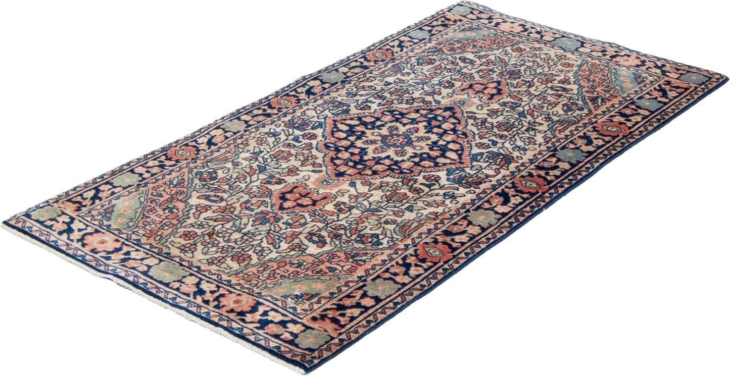 W 2.1 L 4.1 Farahan Antique Runner 100% Wool Hand-Woven All-Over Design - 58381