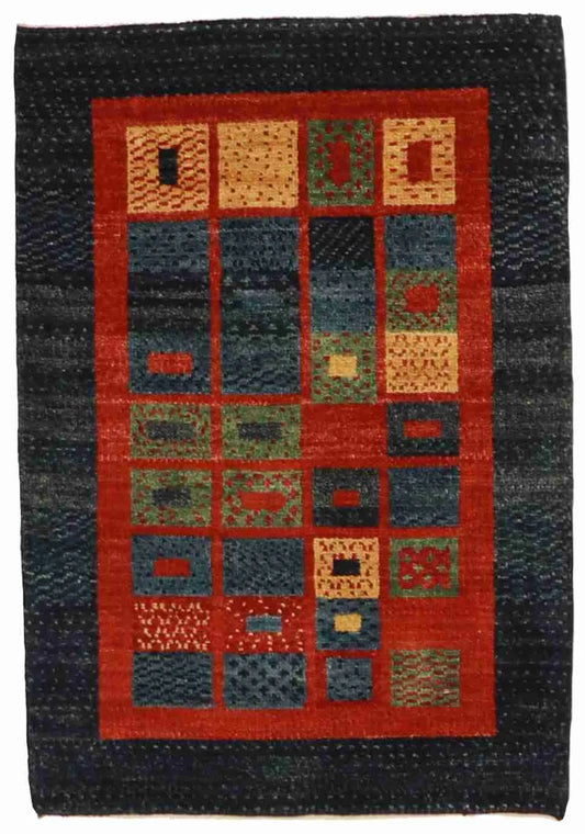 W 2 - L 3 - Gabbeh Fine Geometric Rectangle - Finest Hand-Knotted Quality Wool - 58387