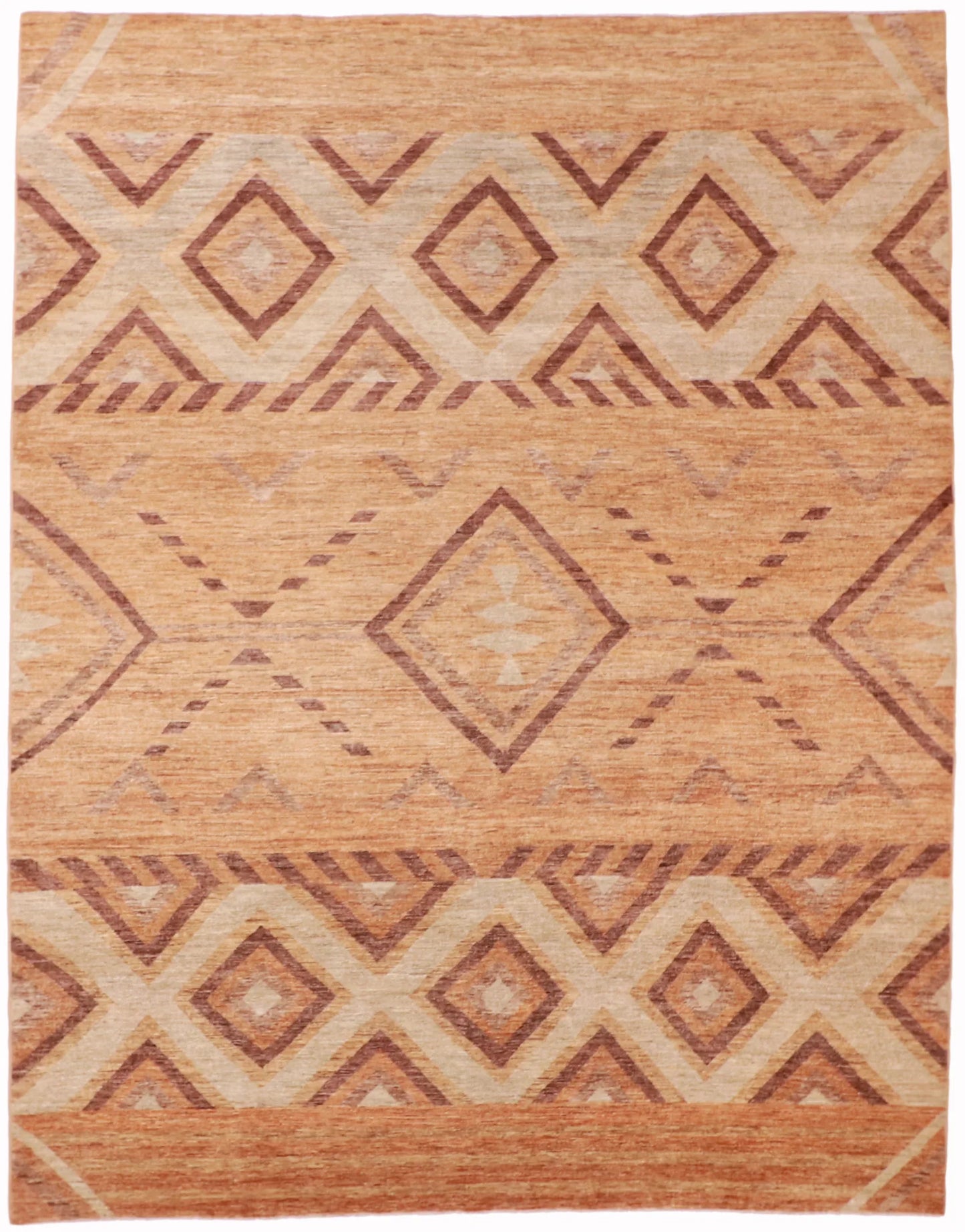 W 9.2 - L 11.8 - Western Wool Mountain Modern - Hand Woven Rug All Over Design - 58435