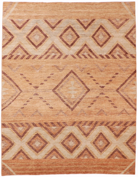 W 9.2 - L 11.8 - Western Wool Mountain Modern - Hand Woven Rug All Over Design - 58435