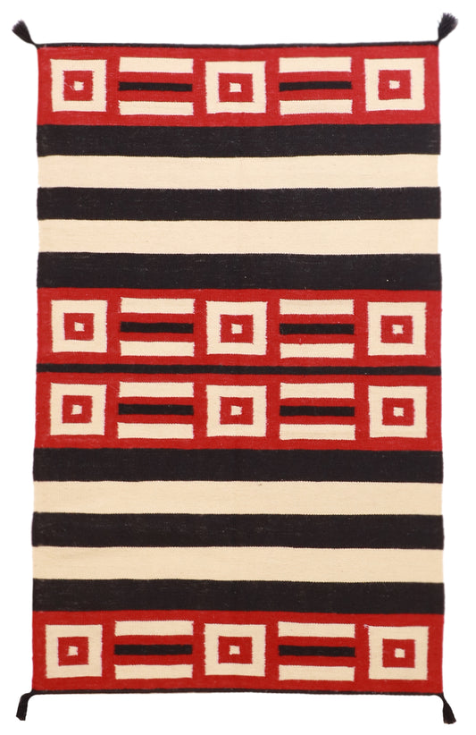 W 3 L 5 Navajo 100% Wool Hand-Woven Geometric Design - 58501