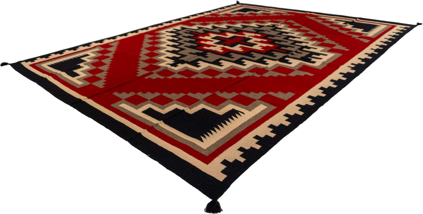 W 10.3 L 13.1 Navajo 100% Wool Hand-Woven Geometric Design - 58533
