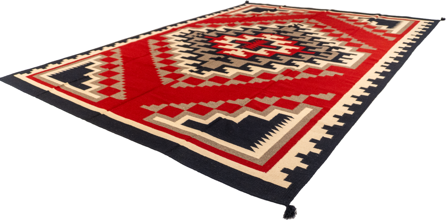 W 10.3 L 13.1 Navajo 100% Wool Hand-Woven Geometric Design - 58533