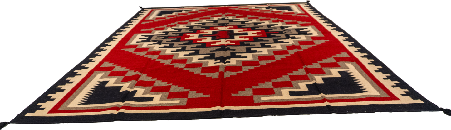 W 10.3 L 13.1 Navajo 100% Wool Hand-Woven Geometric Design - 58533