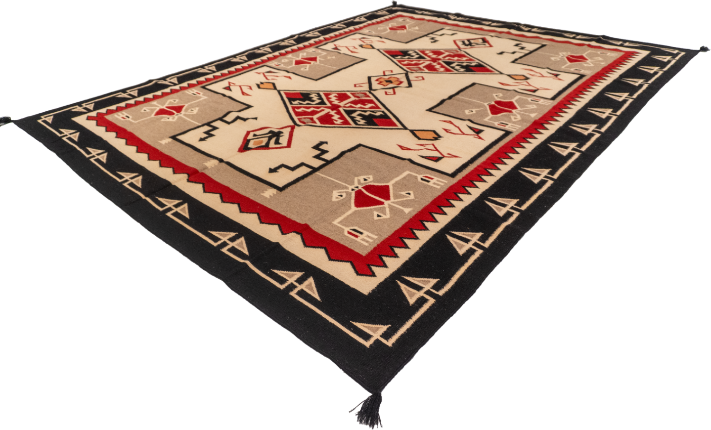 W 9.1 - L 12 - Navajo Fine/Wool Geometric Rectangle - Finest Hand-Made Quality Wool - 58536