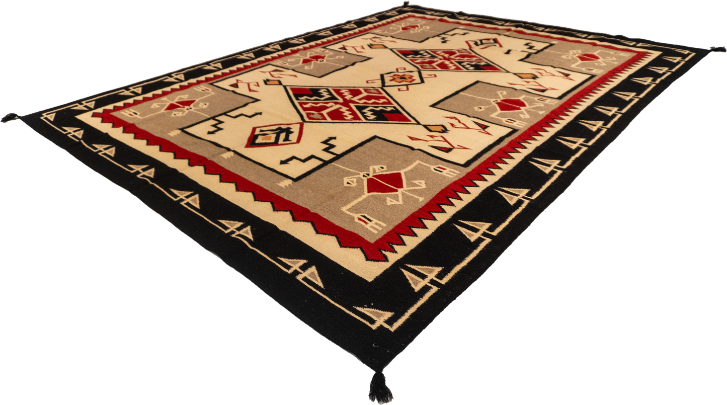 W 9.1 - L 12 - Navajo Fine/Wool Geometric Rectangle - Finest Hand-Made Quality Wool - 58536