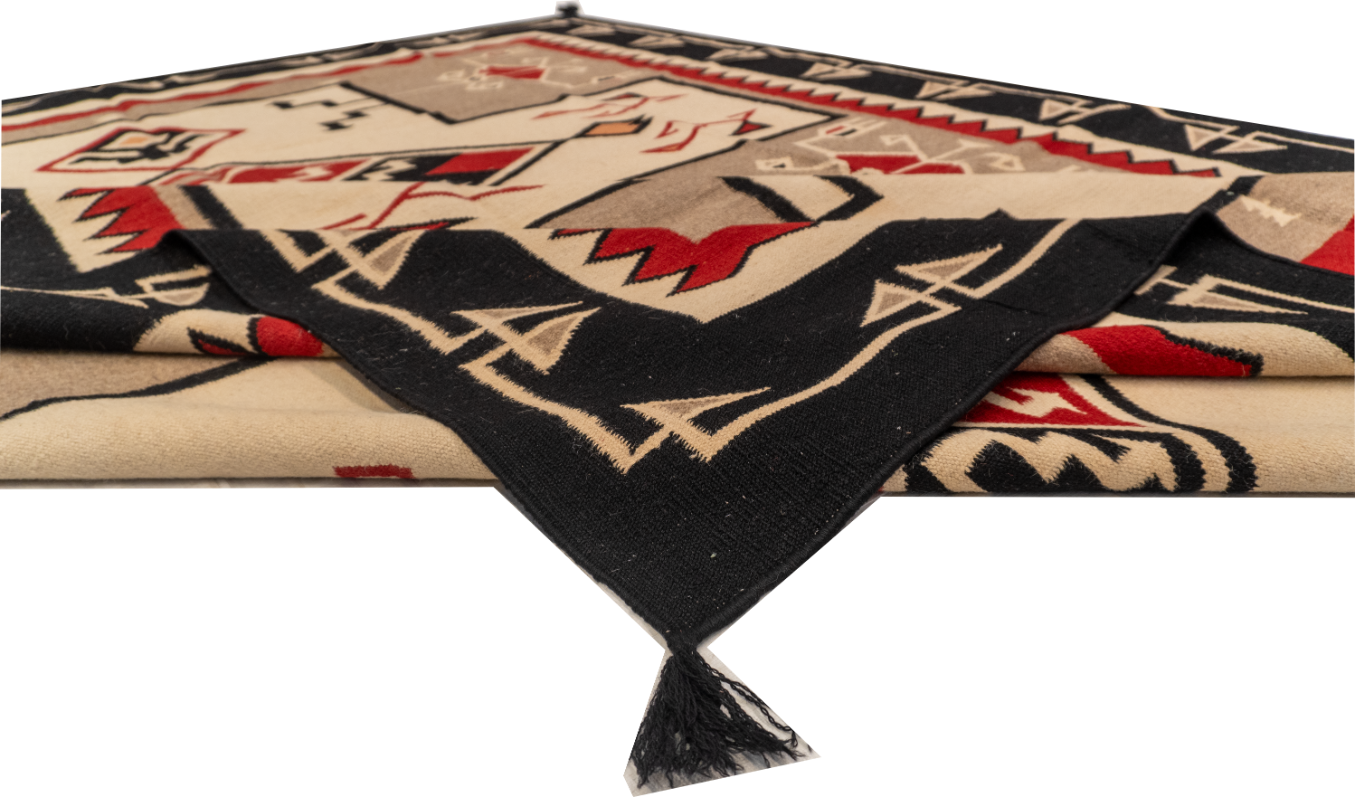 W 9.1 - L 12 - Navajo Fine/Wool Geometric Rectangle - Finest Hand-Made Quality Wool - 58536