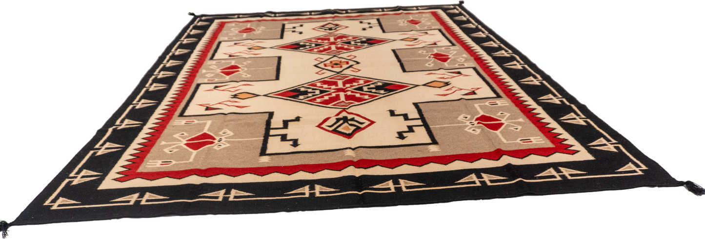 W 9.1 - L 12 - Navajo Fine/Wool Geometric Rectangle - Finest Hand-Made Quality Wool - 58536