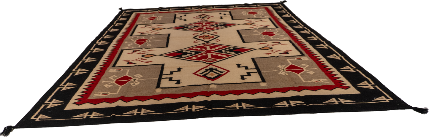 W 9.1 - L 12 - Navajo Fine/Wool Geometric Rectangle - Finest Hand-Made Quality Wool - 58536