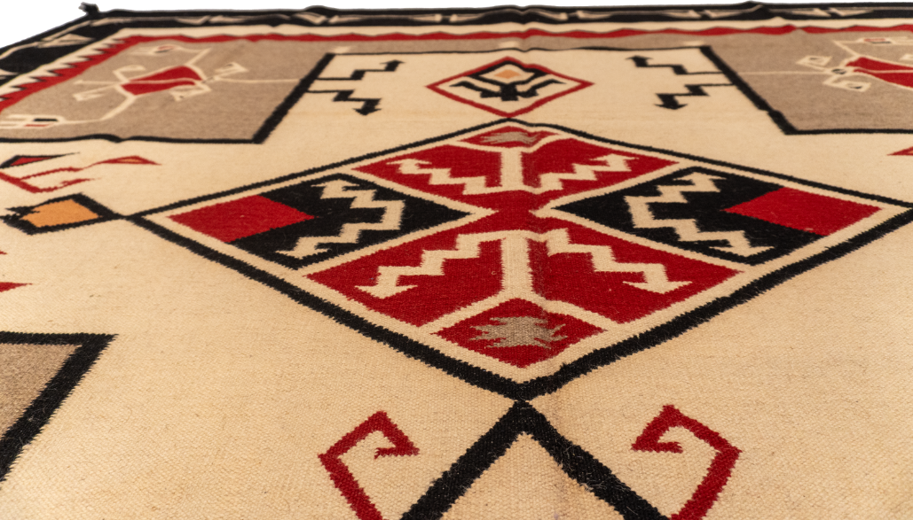 W 9.1 - L 12 - Navajo Fine/Wool Geometric Rectangle - Finest Hand-Made Quality Wool - 58536