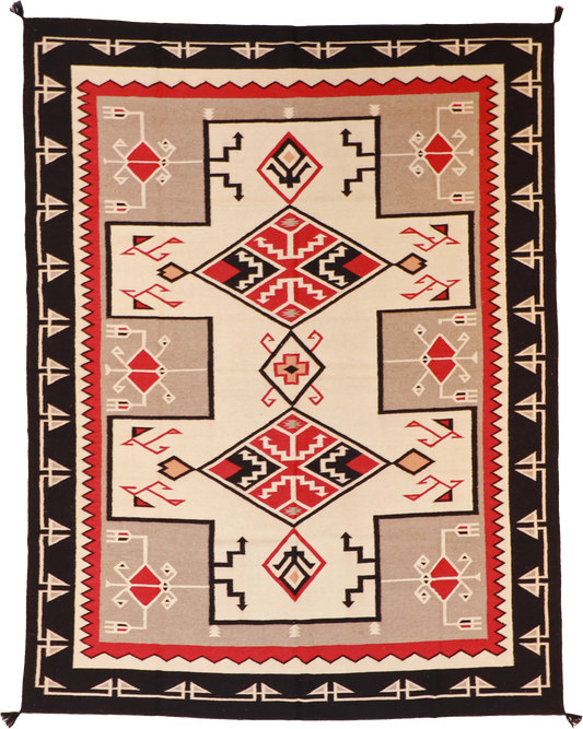 W 9.1 L 12 Kilim 100% Wool Hand-Woven Navajo Design - 58536