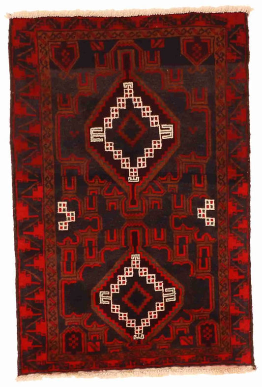 3 x 4.3 - Baluch Wool Geometric Rectangle - Finest Hand-Knotted Quality Wool — 58576