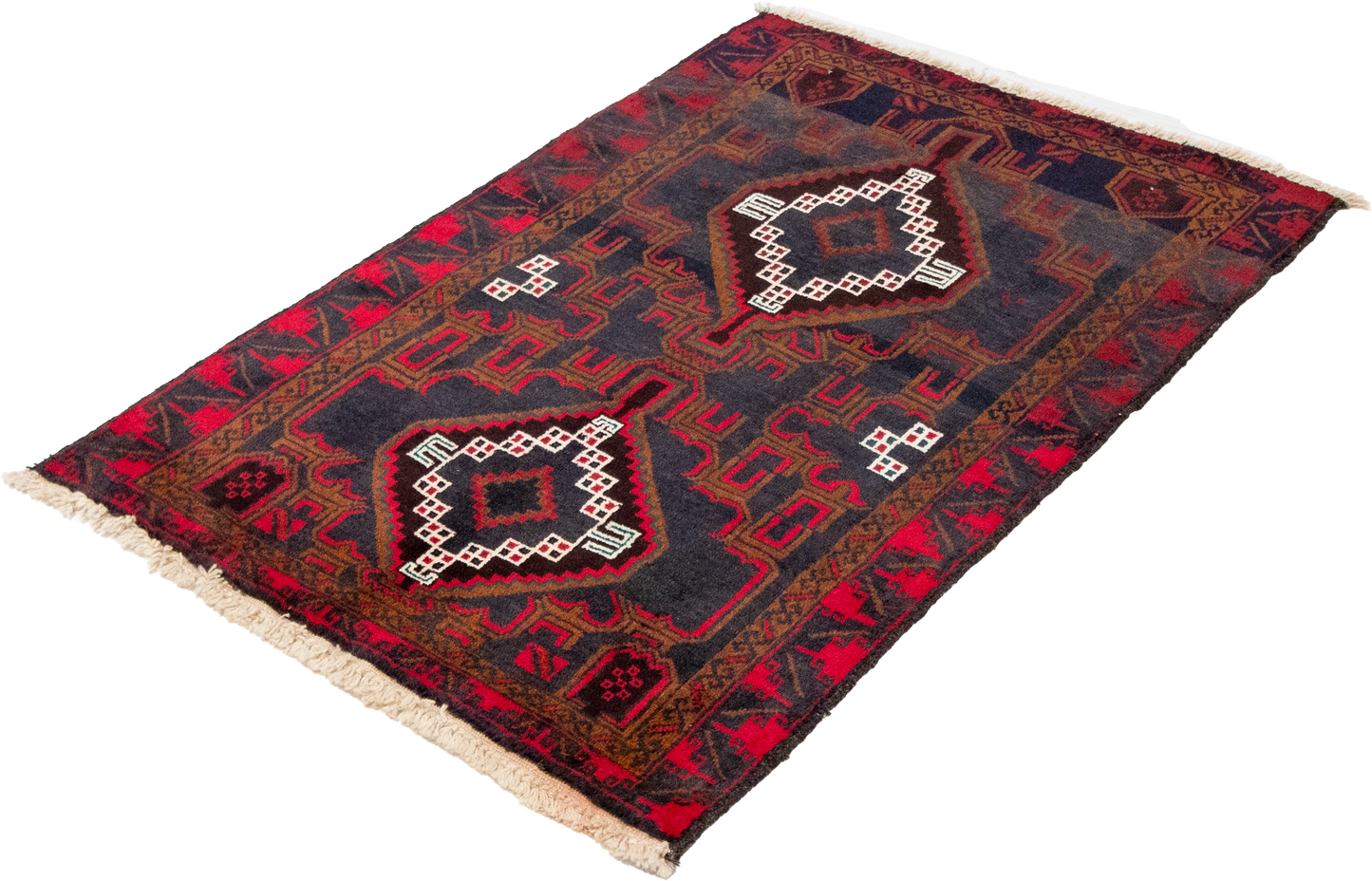 W 3 L 4.3 Baluch 100% Wool Hand-Woven Geometric Design - 58576