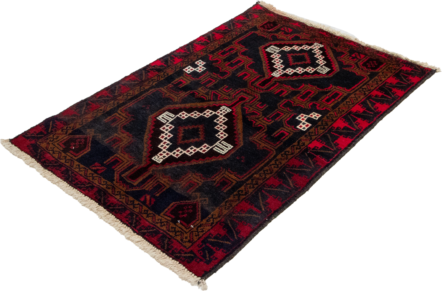 W 3 L 4.3 Baluch 100% Wool Hand-Woven Geometric Design - 58576