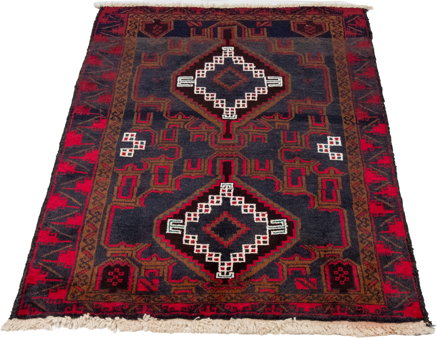 W 3 L 4.3 Baluch 100% Wool Hand-Woven Geometric Design - 58576