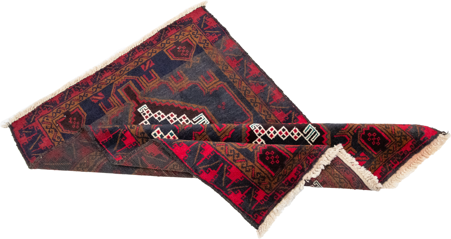 W 3 L 4.3 Baluch 100% Wool Hand-Woven Geometric Design - 58576