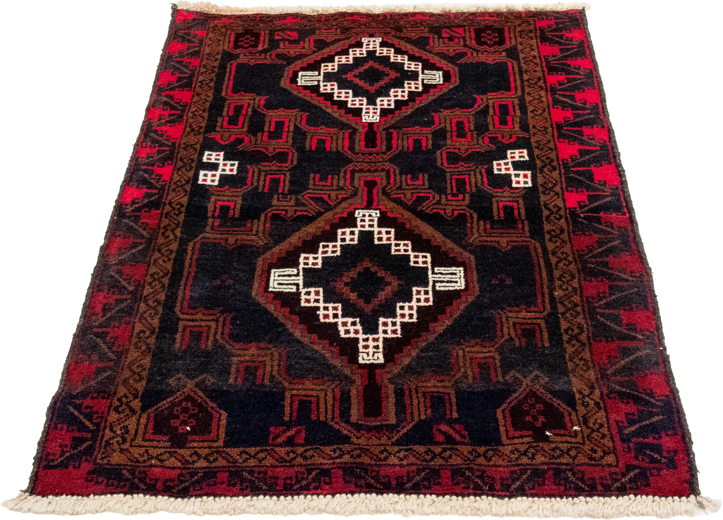 W 3 L 4.3 Baluch 100% Wool Hand-Woven Geometric Design - 58576