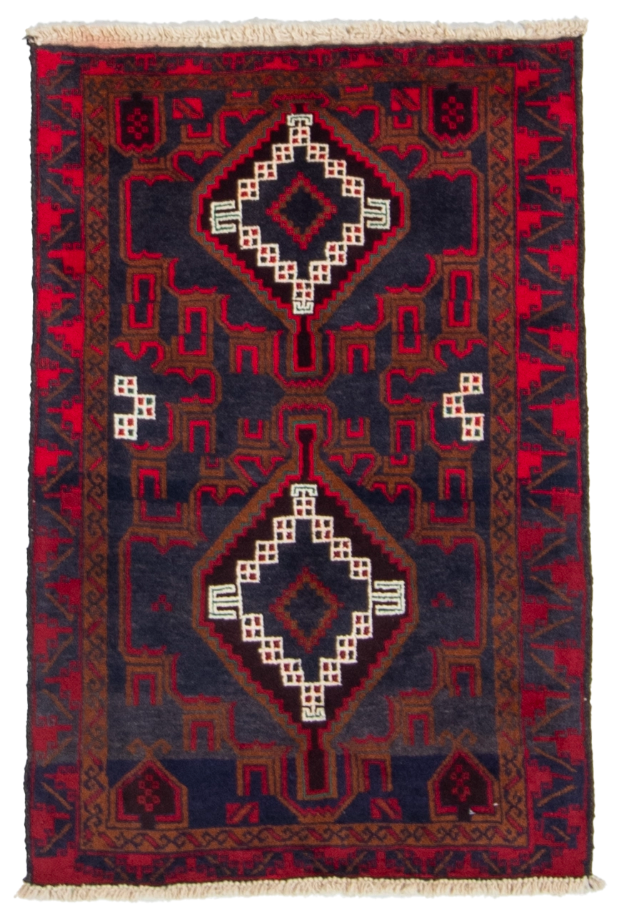 W 3 L 4.3 Baluch 100% Wool Hand-Woven Geometric Design - 58576