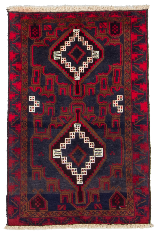 W 3 L 4.3 Baluch 100% Wool Hand-Woven Geometric Design - 58576