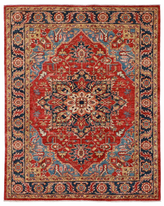 W 5 - L 6.6 - Serapie Wool Contemporary Rectangle - Finest Hand-Knotted Quality Wool - 58601