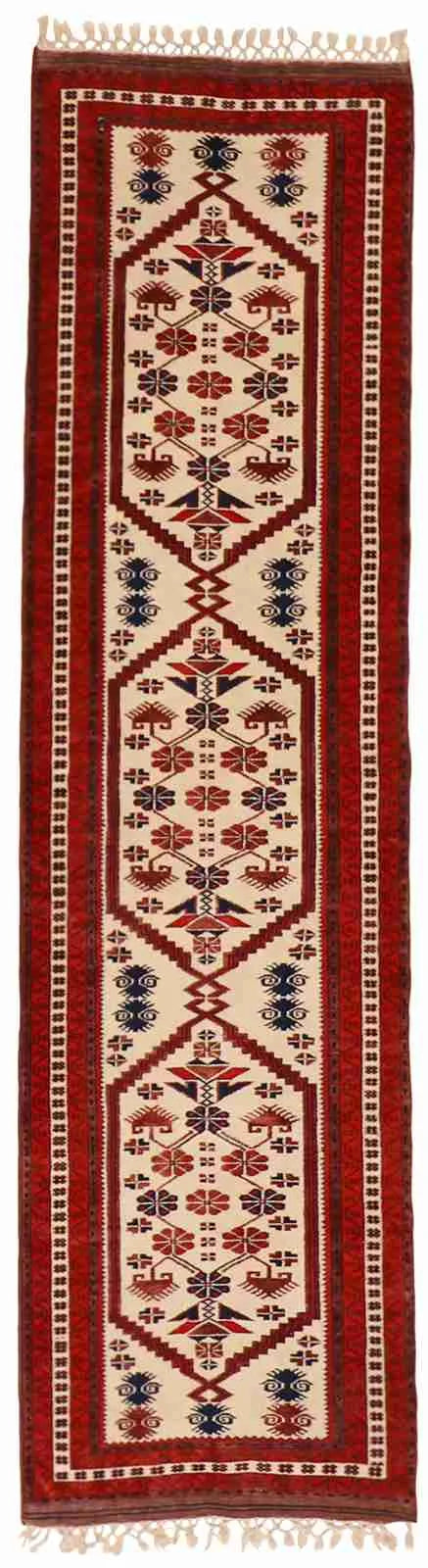 W 2.7 L 9.1 Kazak Runner 100% Wool Hand-Woven Geometric Design - 58647