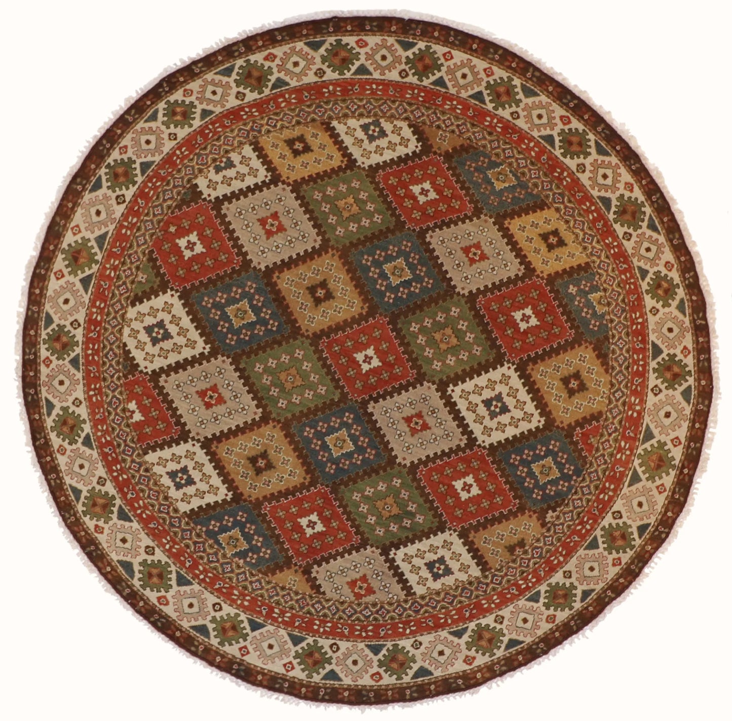 W 8 - L 8 - Soumak Fine/Wool Geometric Round - Finest Hand-Knotted Quality Wool - 58664