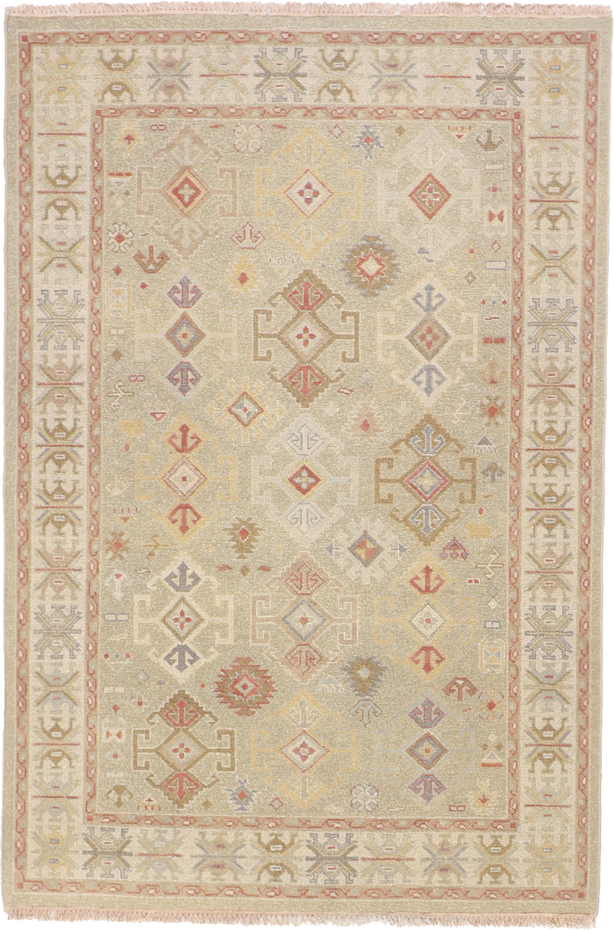 W 4.1 - L 6 Mahal Sumak 100% Wool Hand-Woven Rug - 58674