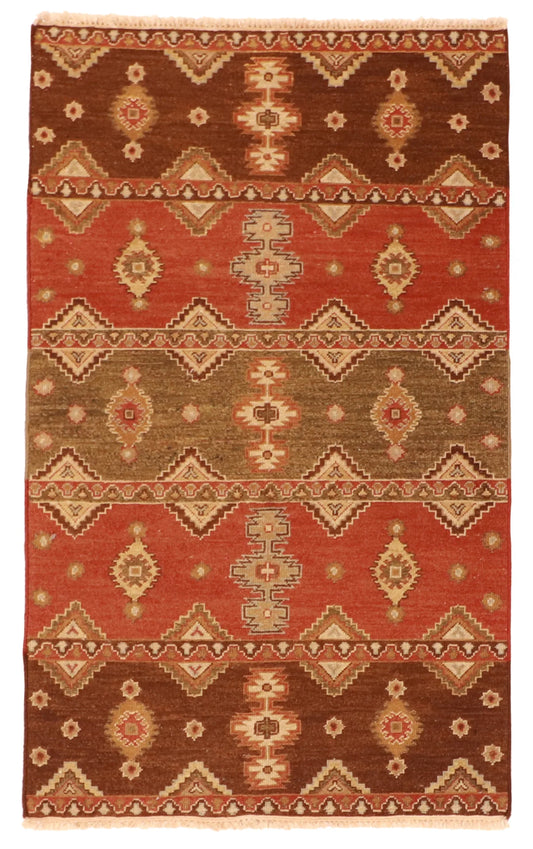 3 x 5 - Mahal Fine/Wool Geometric Rectangle - Finest Hand-Knotted Quality Wool — 58694