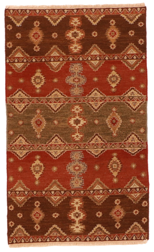 W 3 L 5 Mahal Sumak 100% Wool Hand-Woven Geometric Design - 58695